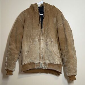Vtg Carhartt J130 BRN Jacket Mens XL Distressed Brown Hooded Cotton Full Zip